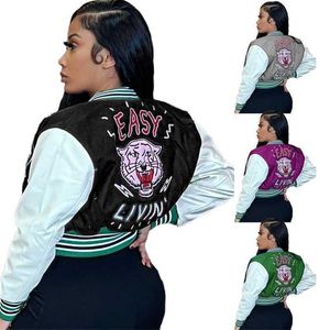 Moda para mujer Estampado de letras Chaqueta de béisbol de doble hilo Varsity Coat Desinger Girl Cropped Patchwork Button Letterman Chaquetas Winer Ropa Mujer S-XXXL