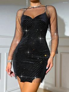 Damesmode mesh tops zwart met lange mouwen diamant uitgehold doorzichtige clubwear voor club rave outfit xs-l