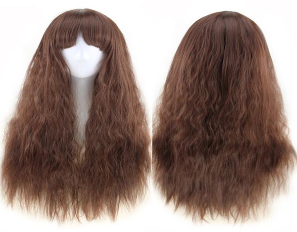 Mode féminine Sexy longs cheveux ondulés résistant à la chaleur perruques de cheveux synthétiques Cosplay fête brun clair naturel noir Peruca Peluca4535370