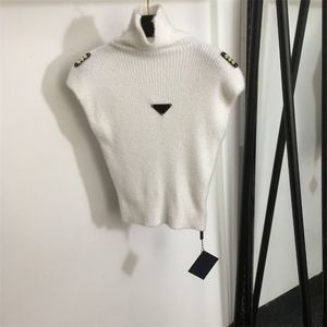 Moda para mujer sexy sin mangas de punto jersey tops diseñador de lujo suéter de lana camisas Cuello alto suave jersey elástico ropa de mujer