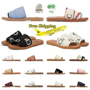 2024 Designer Dames Woody Sandals Flat Mule Glaasjes Beige Wit Zwart roze Lace Letters Canvas Slippels Zomer Home Beachschoenen Dames beroemde Sandles Gratis verzending