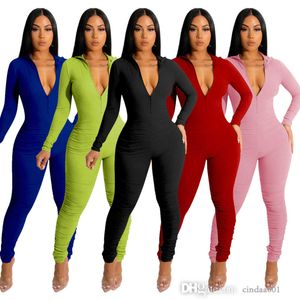 Womens Fashion Sport Jumpsuits Leisure Strakke Lange Mouwen Siamese Broek Rits Rompertjes Bodycon Capri Hip Lifting Sexy Bodysuit