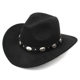 Chapeau de Cowboy occidental pour femmes, avec bord enroulé, casquette Sombrero en feutre avec ceinture en cuir clouté, 267N