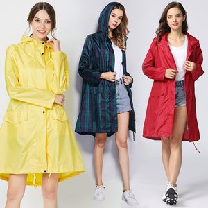 Women's Cape Womens Fastion Green Plaid Long Raincoat Waterproof Rain Jacket Coat Hiking Windbreaker