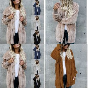 Veste d'hiver en fausse fourrure pour femme, manteau Veet à capuche, avec poches, ample, vêtements chauds et doux, Tops2024