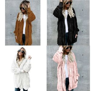 Dames faux bontjassen bovenkleding winter capuchon veet jassen pocket ontwerp losse vrouwen kleding warme zachte tops