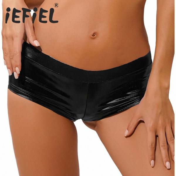 Femmes Fi Shorts Bas Brillant Faux Cuir Taille Basse Hot Shorts Pantalons pour Clubwear Pole Dancing Raves Festivals Costumes V7mm #