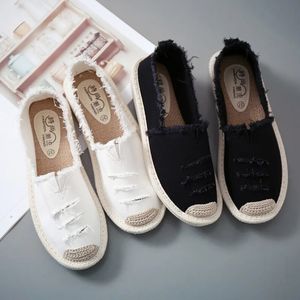 Womens Platte Slip Op Canvas Zomer Band Loafers Stro Espadrilles Dames Casual Comfort Ripped Luie Schoenen Vrouwelijke 240304