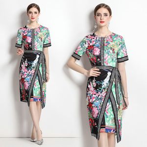 Vestido floral para mujer Boutique Vestido de manga corta 2023 Vestido estampado de verano Temperamento de gama alta OL Vestidos de dama