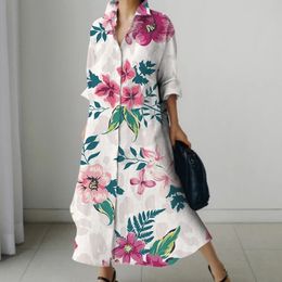Dames bloemenprint shirt jurken casual midi vakantie herfst los strand zonsovergangen gewaden Vestidos 240422