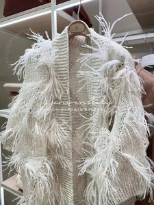 Manteau de fourrure femme Brunello cuccinelli femme printemps et été Cardigan en plumes blanches cousues à la main