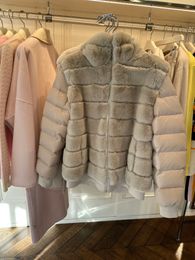 Maisons de fourrure pour femmes hiver n.peal gris veste épaisse à swets à capuche