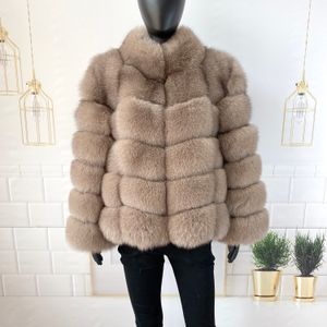 Dames bontjas van imitatiebont van 60 cm, warm, stijlvol natuurlijk jasje, vest, opstaande kraag, lange mouwen, leer, groothandel 230828