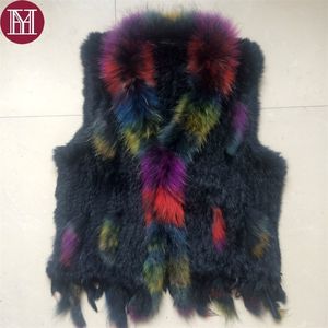 Femmes fourrure fausse arrivée hiver gilet de fourrure femmes naturel lapin gilets coloré col de raton laveur marque dame mode tricoté gilet 230828