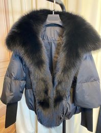 Veste en duvet d'oie pour femme, fausse fourrure, automne et hiver, manteau chaud pour femme, surdimensionné, col réel, épais, vêtements d'extérieur de luxe, mode 230926