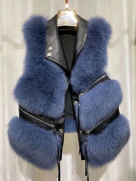 Femmes fourrure Faux automne cuir manteaux et vestes femmes de haute qualité élégante veste moelleuse gilet boucle manteau court vêtements d'extérieur de luxe 231025