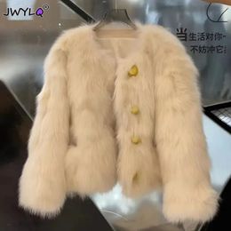 Femmes fausse fourrure automne hiver Oneck simple boutonnage manteau court mode épais chaud à manches longues Streetwear femmes vêtements 231018