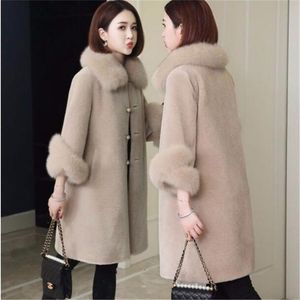 Femmes Fourrure Faux Classique Manteau Mi-long Style Col Imitation Mouton Cisaillement Particules Lâche Vêtements 221012