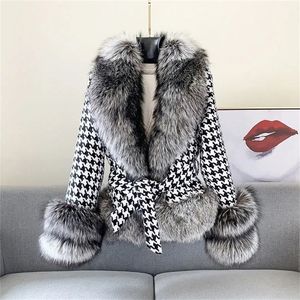 Dames bont faux jas herfst winter jonge stijl korte houndstooth imitatie zilver warme pluche lagen vrouw 220930