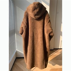 Womens bont faux kleur tabak capuchon teddybeer jas middellange Alpaca schapen echte bontjas winter kleding voor vrouwen 220926