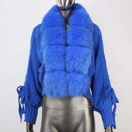 Femmes fourrure fausse CXFS mode hiver femmes décontracté col réel court chaud veste tricotée en vrac avec patte naturelle vêtements d'extérieur 230925