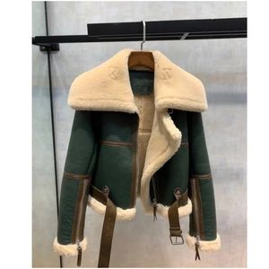 Damesbont Faux Fashion groen kort jasje Winter warm suède gevoerde damesjas Koreaanse winter dik 231023