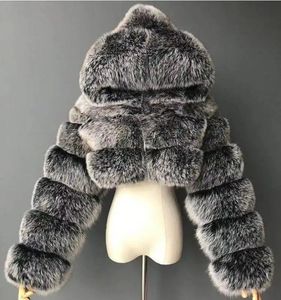 Femmes fourrure fausse mode manteau à capuche femmes hiver de haute qualité chaud fourrure pardessus élégant en peluche récolte veste 231110