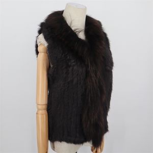 Dames fur faux mode echt konijnvest high -end gebreide mouwloze vesten met natuurlijke wasbeerjack 220929