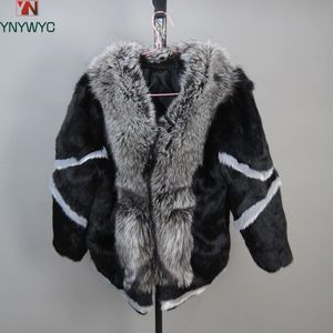 Moda de piel sintética para mujer con cuello de zorro Real, prendas de vestir exteriores para mujer, abrigos de invierno para mujer, chaquetas cálidas interiores de piel de conejo 231112