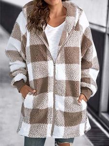 Femmes fourrure fausse fourrure automne hiver Plaid fausse fourrure manteau femmes Teddy manteau à capuche vestes femme fourrure ours en peluche veste en peluche femmes 230920