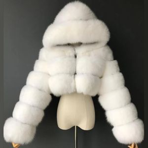 Womens Fur Fausse Fourrure Biyaby hiver haute qualité fausse fourrure manteau femmes épaissir chaud recadrée fourrure à capuche veste femme mode fausse fourrure vêtements d'extérieur 231102