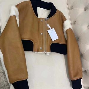 Abrigo de piel sintética de piel para mujer Abrigo de invierno de longitud corta Cuello redondo Traje de vuelo Costura Material de punto Chaqueta de piel de oveja real natural 220930