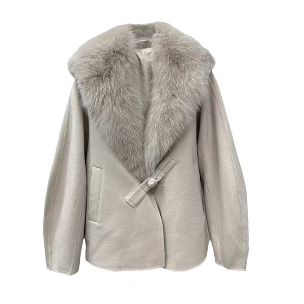 Manteau en fausse fourrure de mouton naturelle pour femme, parka en laine avec duvet de canard à l'intérieur, taille ample, grand col en vraie fourrure, 230906