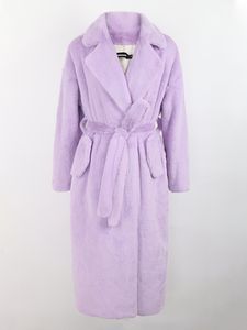 Femmes Fourrure Fausse Fourrure Nerazzurri Automne Hiver Longue Lâche Casual Bleu Violet Doux Lumière Faux Lapin Manteau De Fourrure Femmes Ceinture Élégant Mode Coréenne 230920