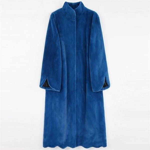 Femmes Fourrure Fausse Fourrure Hiver Long Bleu Chaud Épais Moelleux Fausse Fourrure Manteau Femmes Festonné Ourlet Une Ligne Noir Coréen Mode Survêtement 5XL 6XL 7XL 220927