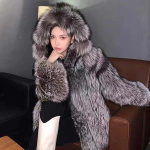 Femmes fourrure fausse haute qualité manteau de renard femmes hiver à capuche en peluche veste femme de luxe sur dames moelleux dans les vêtements d'extérieur 231202