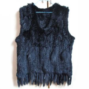 Femmes Fourrure Faux Vente Chaude Lady Véritable Lapin Gilet Tricoté Gland Casual Gilet Mode Tricot Gilet 100% Naturel Véritable Manteaux Sans Manches X0928