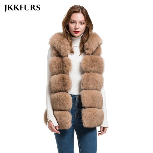 Femmes fourrure Faux JKKFURS à capuche véritable Gilet hiver Gilet dames mode Gilet en gros au détail S1715 220829