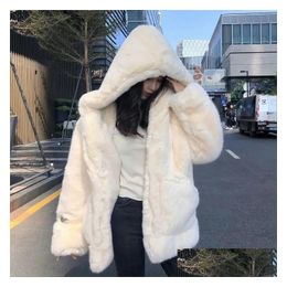 Piel para mujer Faux Coreano Espesado Mink Veet Coat Mujeres Ropa de invierno Chaqueta Versión Suelta Imitación Conejo P Con capucha Drop Entrega Appa Dhqgi
