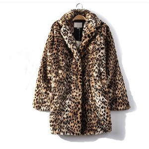 Manteau en fausse fourrure léopard pour femme, épais, mi-long, Imitation mouton, mode 220927