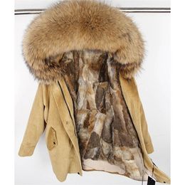 Parka de invierno Maomaokong de piel sintética para mujer con chaqueta Natural, abrigo de pana para mujer, cuello de mapache Real, ropa femenina larga cálida 220929