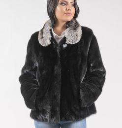 Damesbont Faux Nertsenjas 100% Echt Winter Warm en Mode Casual Draak Kat Kraag Konijn Revers 230828