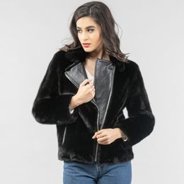 Abrigo de piel sintética de visón para mujer chaqueta de motocicleta informal de moda cálida de invierno genuina 230828