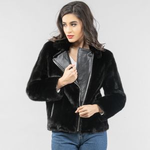 Manteau en fausse fourrure de vison pour femme, veste de moto décontractée, chaude et à la mode, véritable, hiver, 230828