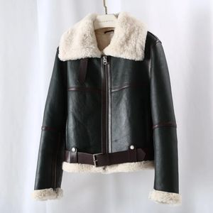 Femmes Fourrure Fausse Moto Streetwear Biker Shearling Manteau Femmes Hiver Chaud Eco Naturel Doublure En Laine Pilote Veste Réel Pardessus Femme 230928