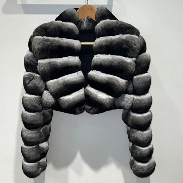 Veste d'hiver en fausse fourrure de lapin Rex naturel pour femme, manteau réel Chinchilla, 231018