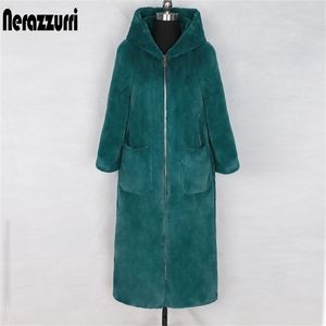 Femmes Fourrure Faux Nerazzurri Hiver Long Manteau En Fausse Fourrure Avec Capuche Manches Fermeture À Glissière Noir ry Faux Lapin Outwear Plus Taille Mode Coréenne 220926