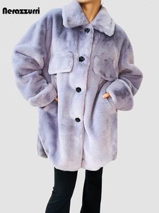 Dames bont faux nerazzurri winter oversized grijs harig dikke warme zachte jas vrouwen hoogwaardige losse casual donzig jasje shirt 231031
