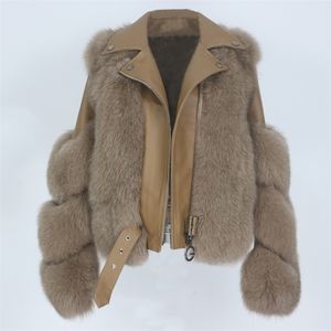 Femmes fourrure Faux OFTBUY vrai manteau gilet hiver veste femmes naturel en cuir véritable survêtement détachable Streetwear Locomotive 220929