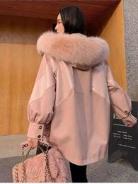Femmes fourrure fausse rose Rex lapin manteaux femmes hiver Patchwork fermeture éclair vestes à capuche mode coréenne chaud épais femme vêtements d'extérieur 231121